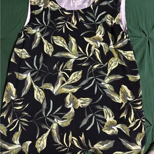 Christopher & Banks Black and Green Leaf Tank Top